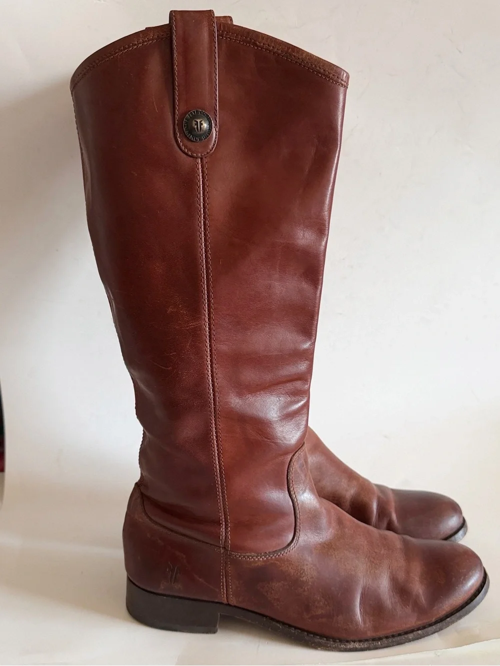 Frye Melissa Button Pull-on Brown Leather Tall Riding Cowboy Boots size 7.5 B - Picture 2 of 15